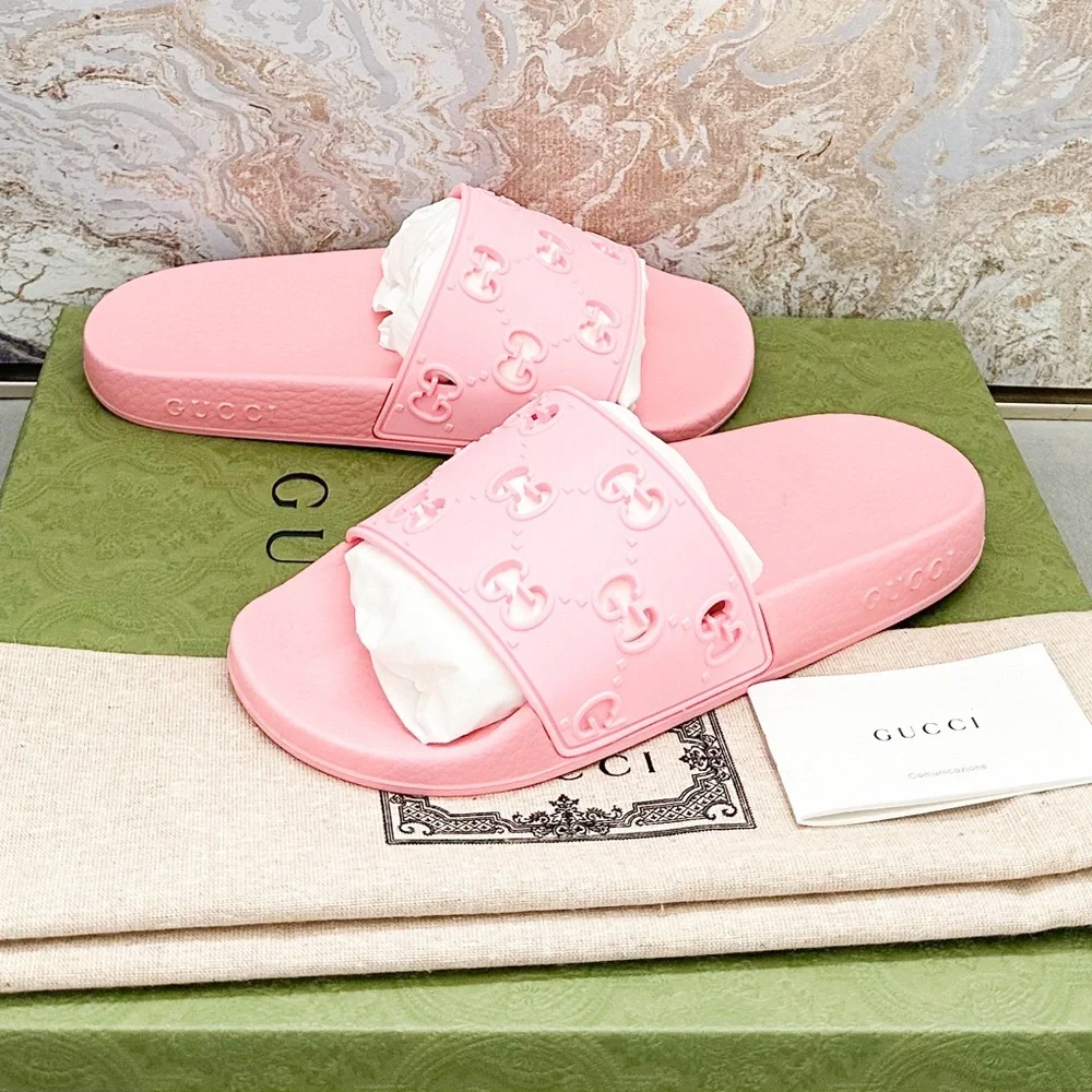 New! Gucci Rubber GG Monogram Perforated Womens Slide Sandals - Picture 6 of 9
